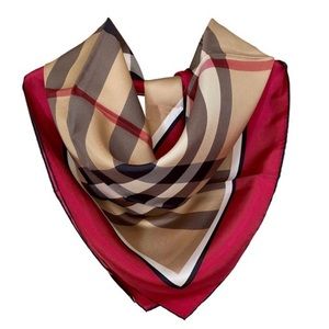 Horseferry Beige Check Pink Red Silk Plaid Scarf/Wrap